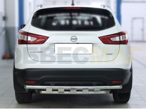 Защита заднего бампера двойная 53-43 мм с накладками для Nissan Qashqai № NQ_3.2