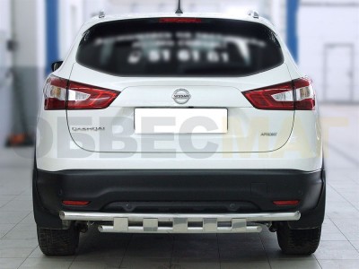 Защита заднего бампера двойная 53-43 мм с накладками для Nissan Qashqai 2015-2019