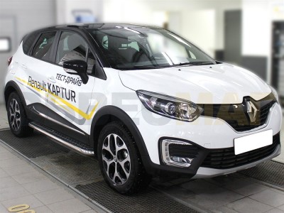 Пороги с площадкой алюминиевый лист 53 мм Технотек для Renault Kaptur 206-2021