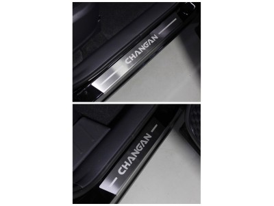 Накладки на пороги лист шлифованный надпись Changan 4 шт ТСС для Changan CS75 2020-2021