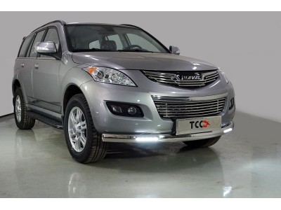Защита передняя овальная с ДХО 75х42 мм ТСС для Haval H5 2020-2021