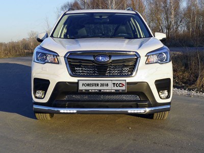 Защита передняя овальная с ДХО 75х42 мм ТСС для Subaru Forester SK 2018-2021