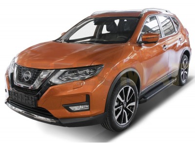 Пороги алюминиевые Rival Black для Nissan Qashqai/X-Trail/Renault Koleos 2015-2021