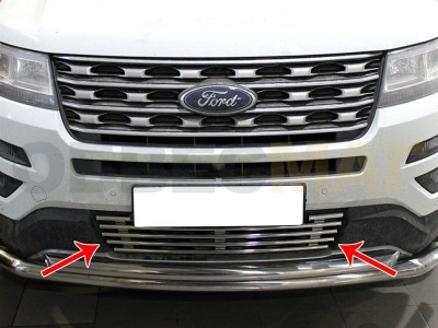 Накладка решетки бампера 16 мм Технотек для Ford Explorer 2015-2017