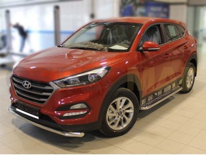 Пороги с площадкой алюминиевый лист 53 мм для Hyundai Tucson № HNT15_2