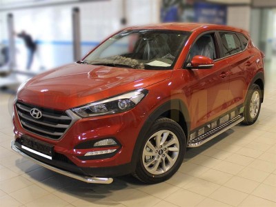 Пороги с площадкой алюминиевый лист 53 мм Технотек для Hyundai Tucson 2015-2018