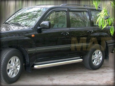 Пороги с площадкой алюминиевый лист 100 мм Технотек для Toyota Land Cruiser 200 2012-2013
