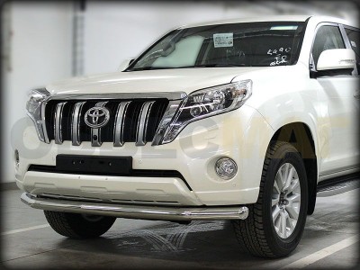 Защита переднего бампера 76 мм с подгибами длинная для Toyota Land Cruiser Prado 150 2013-2017