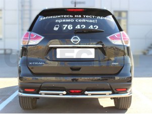 Защита заднего бампера двойная 53-53 мм с подгибами для Nissan X-Trail T32 № NX14_3.1