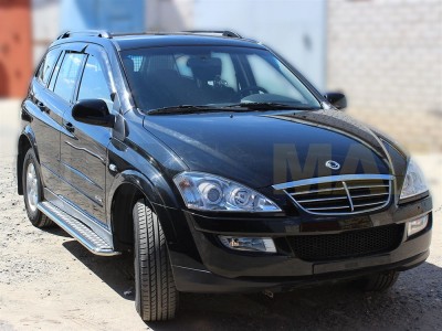 Пороги с площадкой алюминиевый лист 43 мм Технотек для Ssang Yong Kyron 2007-2015