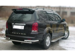 Защита заднего бампера двойная 53-53 мм с углами для Ssang Yong Rexton № SSR_5