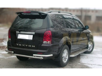 Защита заднего бампера двойная 53-53 мм с углами для Ssang Yong Rexton 2002-2008