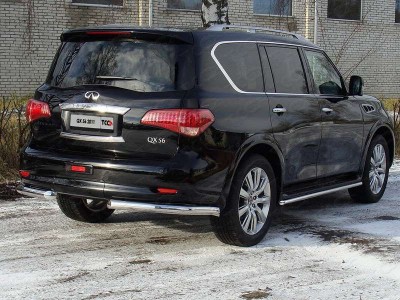Защита заднего бампера уголки 76 мм ТСС для Infiniti QX56 2010-2013