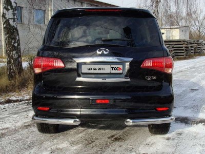 Защита заднего бампера уголки 76 мм ТСС для Infiniti QX56 2010-2013