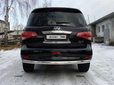Защита заднего бампера овальная 75х42 мм ТСС для Infiniti QX56 2010-2013