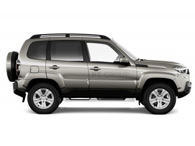 Защита порогов с накладками d=76 мм (НПС) для Lada Niva Travel 2021-н.в., Lada Niva 2020-2021, Chevrolet Niva 2009-2020