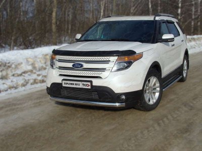 Защита передняя овальная короткая 75-42 мм ТСС для Ford Explorer 2011-2015