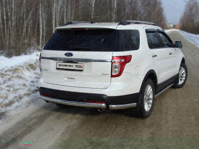 Защита заднего бампера овальная длинная 75х42 мм ТСС для Ford Explorer 2011-2015