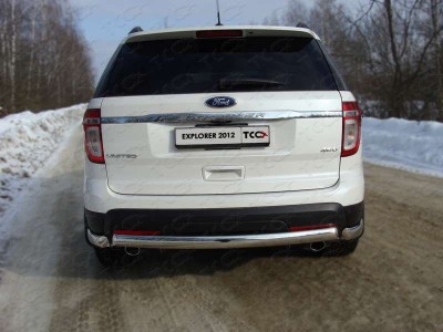 Защита заднего бампера овальная длинная 75х42 мм ТСС для Ford Explorer 2011-2015