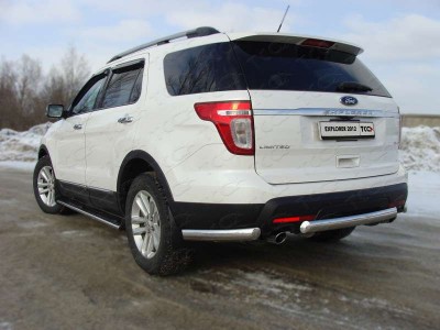 Защита заднего бампера овальная короткая 75х42 мм ТСС для Ford Explorer 2011-2015