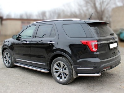 Защита заднего бампера"уголки" одинарные d-60 Технотек для Ford Explorer 2017 – н.в. 