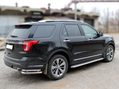 Защита заднего бампера"уголки" двойные d-60+43 Технотек для Ford Explorer 2017 – н.в.