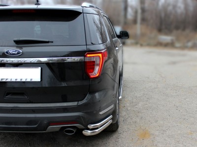 Защита заднего бампера"уголки" двойные d-60+43 Технотек для Ford Explorer 2017 – н.в.