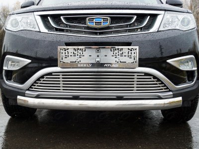 Защита передняя овальная 75х42 мм для Geely Atlas 2018-2021