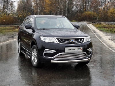 Защита передняя овальная 75х42 мм для Geely Atlas 2018-2021