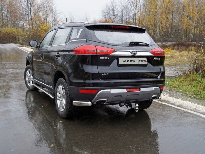 Защита задняя овальные уголки 75х42 мм для Geely Atlas 2018-2021