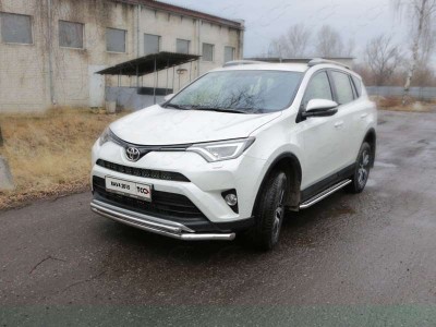 Пороги с площадкой алюминиевый лист 42 мм ТСС для Toyota RAV4 2015-2019