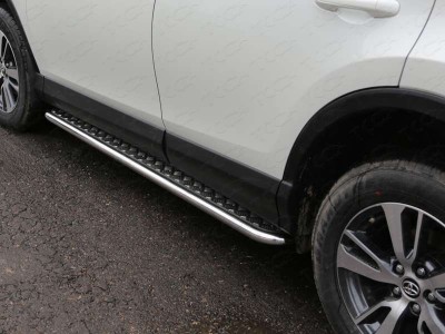 Пороги с площадкой алюминиевый лист 42 мм ТСС для Toyota RAV4 2015-2019