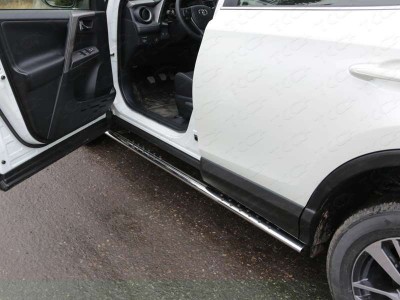 Пороги труба овальная с проступью 75х42 мм ТСС для Toyota RAV4 2015-2019