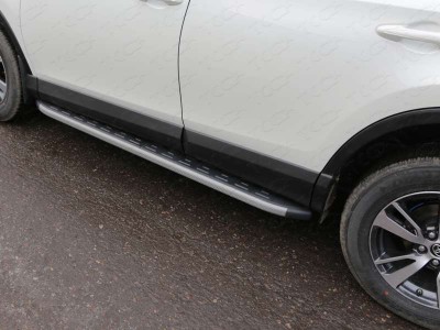 Пороги алюминиевые ТСС с накладкой серые для Toyota RAV4 2015-2019