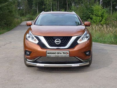 Защита передняя овальная с ДХО 75х42 мм ТСС для Nissan Murano 2016-2021