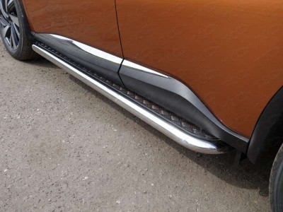 Пороги с площадкой алюминиевый лист 60 мм ТСС для Nissan Murano 2016-2021
