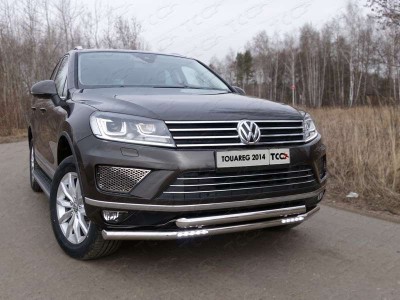 Защита передняя двойная с ДХО 60-60 мм ТСС для Volkswagen Touareg 2014-2017