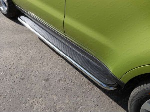 Пороги с площадкой нержавеющий лист 42 мм для Kia Soul № KIASOUL14-09