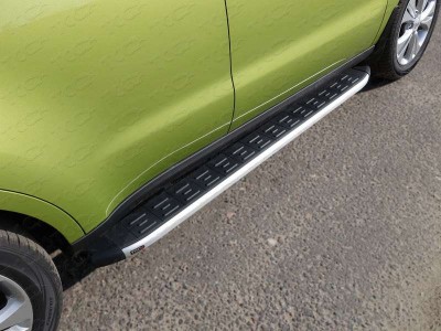 Пороги алюминиевые ТСС с накладкой для Kia Soul 2014-2016