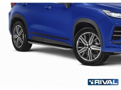 Порог-площадка "Silver" F180AL Rival + комплект крепежа Chery Tiggo 7 2019-2020, Chery Tiggo 8 2020-н.в., Chery Tiggo 8 Pro 2021-н.в.,Chery Tiggo 8 Pro Max 2022-н.в., Exeed LX 2022-н.в. 