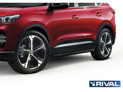 Порог-площадка "Premium-Black" A180ALB Rival + комплект крепежа Chery Tiggo 7 2019-2020, Chery Tiggo 8 2020-н.в., Chery Tiggo 8 Pro 2021-н.в., Chery Tiggo 8 Pro Max 2022-н.в., Chery Tiggo 4 Pro 2022-н.в., Exeed LX 2022-н.в. 