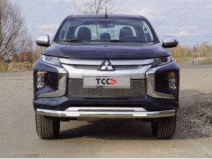 Защита передняя нижняя (овальная с ДХО) 75х42 мм для Mitsubishi L200 № MITL20019-42