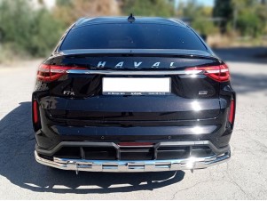 Защита заднего бампера двойная d-60+43 с доп.накладками для Haval F7X 2022 – н.в. HVF7X_3.2