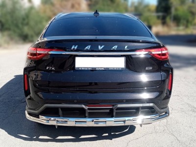 Защита заднего бампера двойная d-60+43 с доп.накладками Технотек для Haval F7X 2022 – н.в.