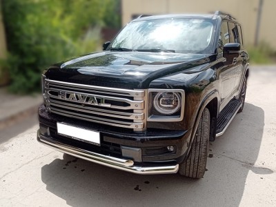 Защита переднего бампера d-76+60 радиусная двойная с подгибами для Haval H9 2024-н.в.