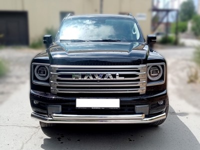 Защита переднего бампера d-76+60 радиусная двойная с подгибами для Haval H9 2024-н.в.