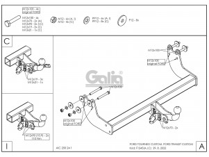 ТСУ Фаркоп оцинкованный Galia шар A для Ford Tourneo/Transit Custom № F124A