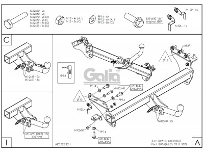 Фаркоп оцинкованный Galia шар A для Jeep Grand Cherokee 2010-2021