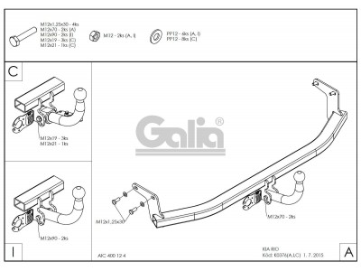 Фаркоп оцинкованный Galia шар A для Kia Rio 2011-2017