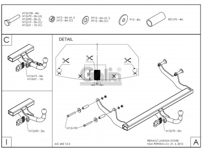 Фаркоп оцинкованный Galia шар A на универсал для Renault Laguna 3 2007-2015